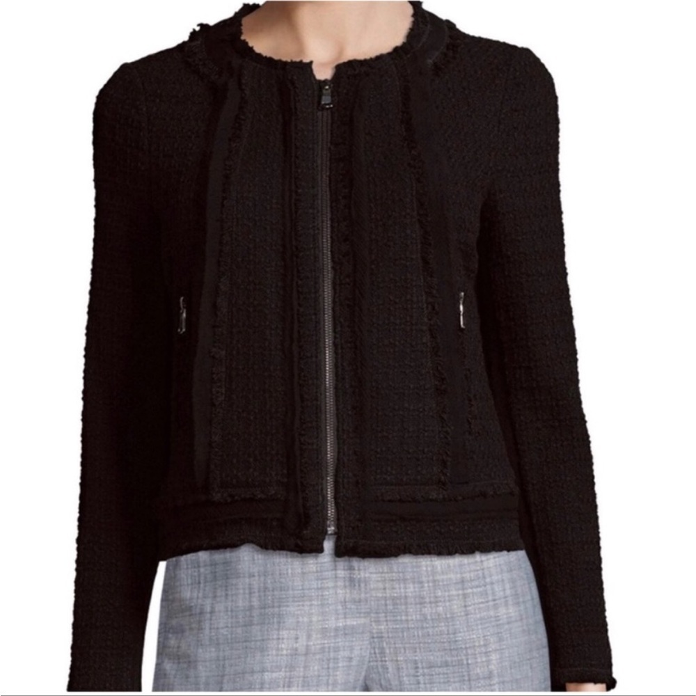 REBECCA TAYLOR Tweed and leather Trim Blazer SZ 0